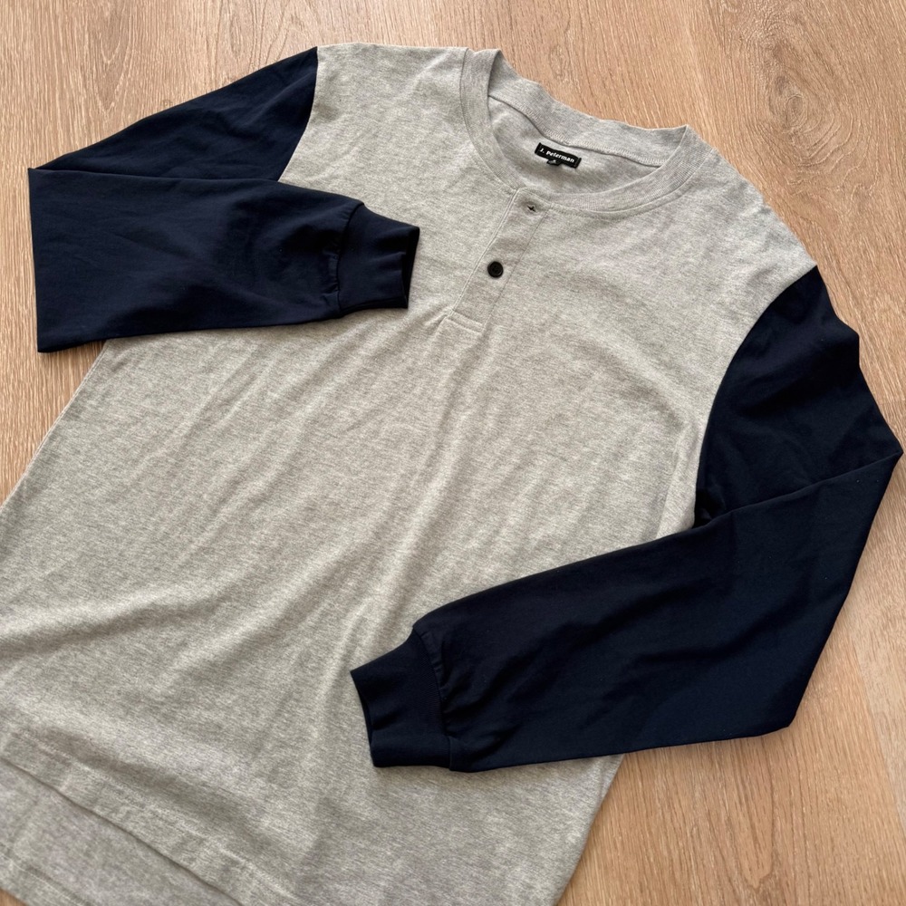 J. Peterman Baseball Henley Tee Long Sleeve Shirt Mens Size Small Cotton